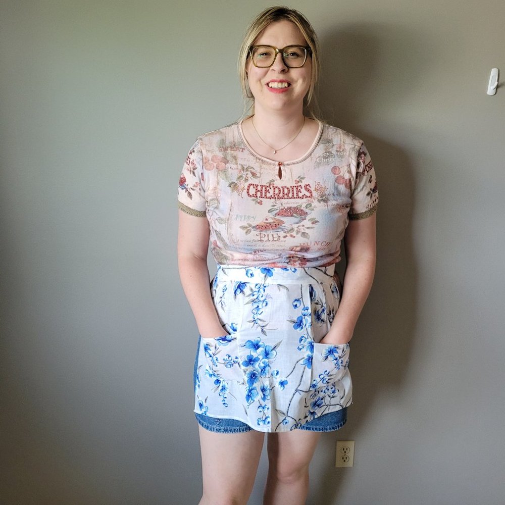Blue floral vintage apron